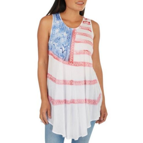 NEW Ana & Rose Women's Stars & Stripes USA FLAG Printed Tank Top NWT! - Picture 1 of 14